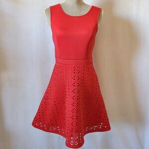 Alya Francesca's Women's SZ S Red Sleeveless A-Line Ponte Knit Eyelet Midi Dress